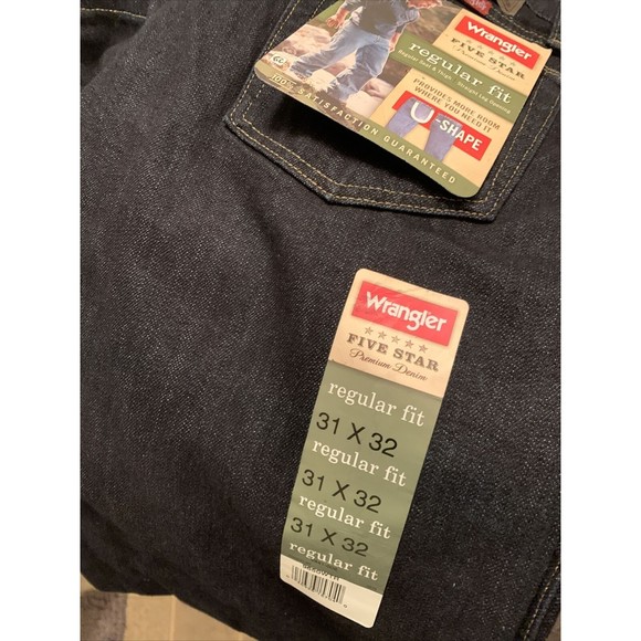 Men's Wrangler 5 Star Regular Fit U Shape Denim Jeans Blue Choose Your Size - Picture 12 of 12